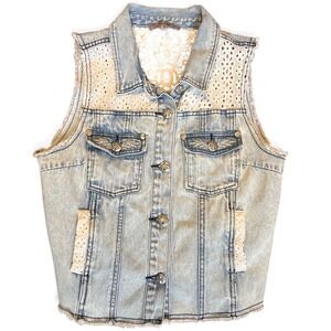 Miss Me Denim White Lace Vest Medium